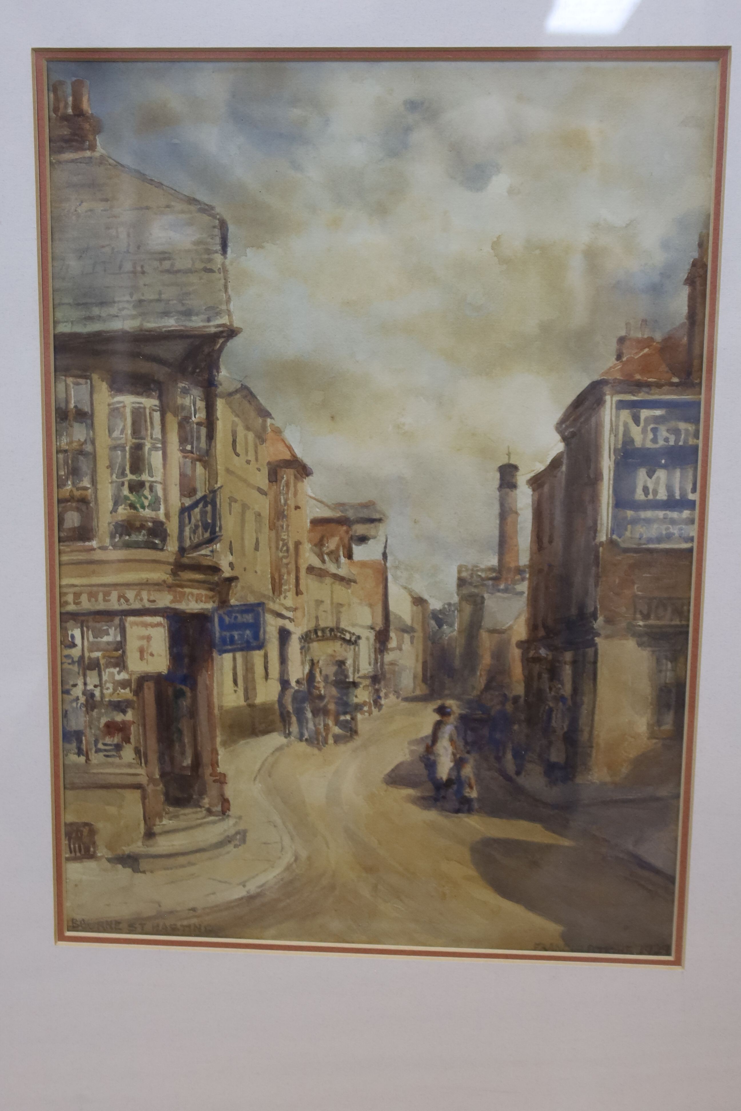 Ebenezer Wake Cook (1843-1926), watercolour, 'Vietre with the the Bay of Salerno', signed, 35 x 18cm, Francis Browne (Exh.1885-1926), watercolour, 'Bourne Street, Hastings', 34 x 24cm